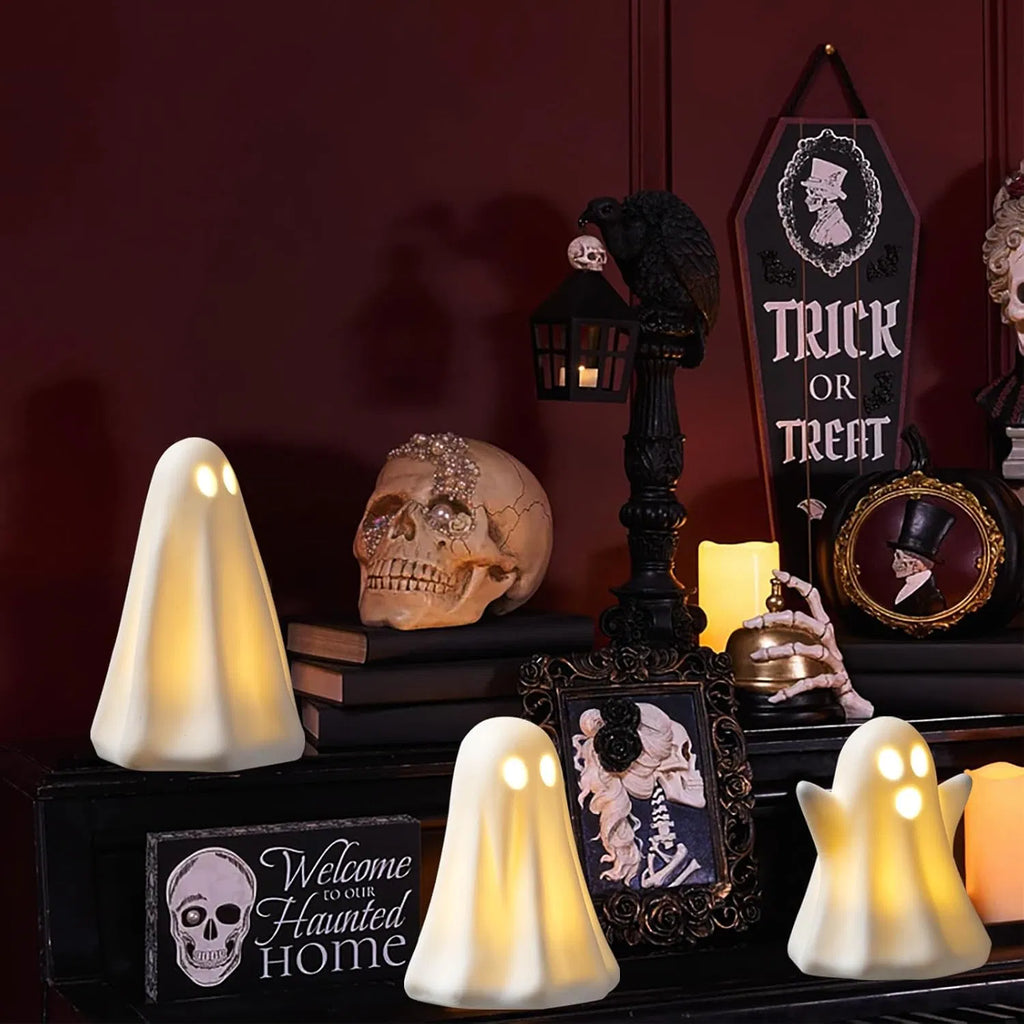 Light Up Ghost Halloween Decor, 3 Pack Ceramic Halloween Ghost Decorations