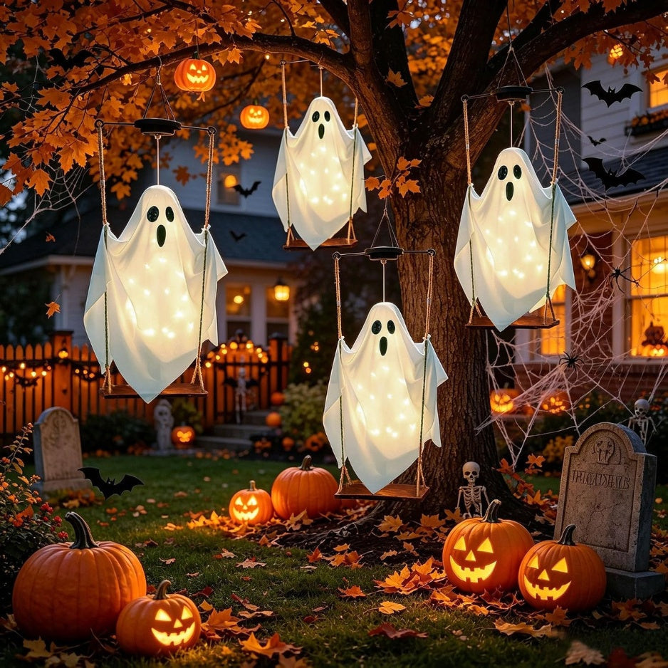 Halloween Decorations Outdoor Solar Hanging Swing Ghost Halloween Decor With