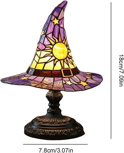 Handmade Gothic Witch Hat Night Light –Witch Hat Lamp Stained Glass LED Lamp