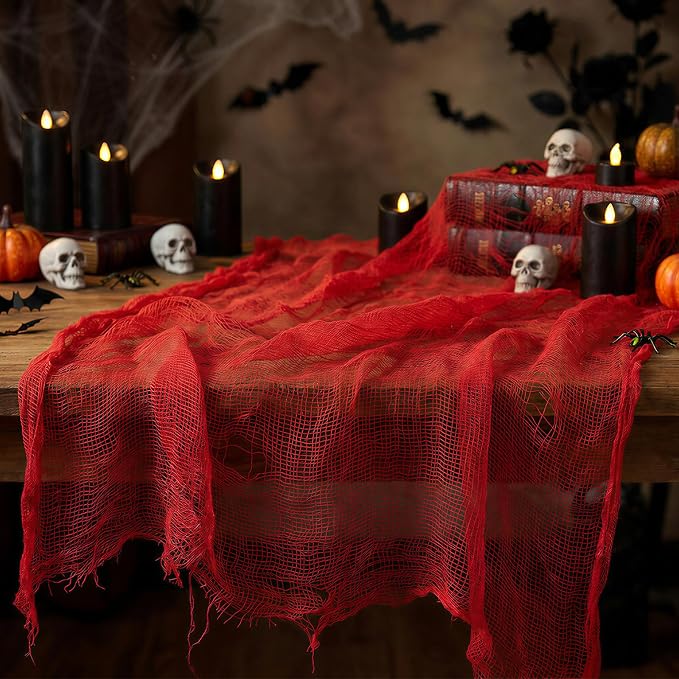 600 X 80 Inch Red Halloween Creepy Cloth, Spooky Gauze Fabric For Yard, Outdoor