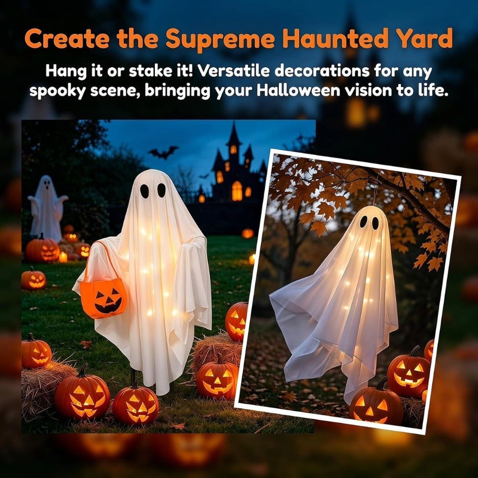 Solar Ghost Halloween Lights 2Pack Hanging Stake Yard Deco