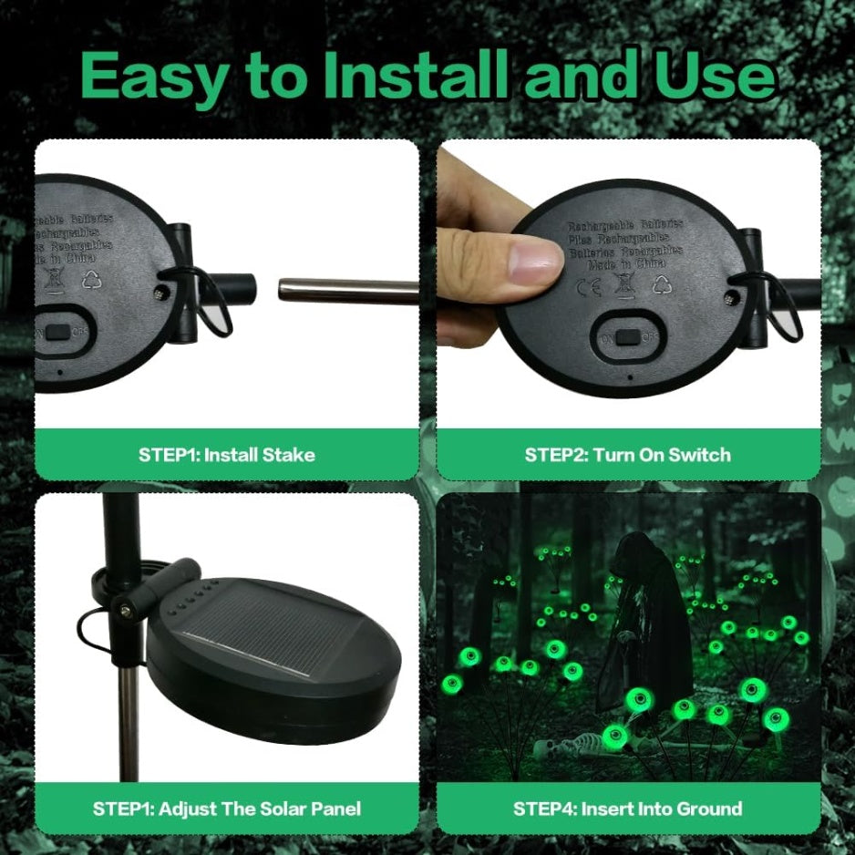 Halloween Decorations Outdoor Solar Scary Eyeball Lights,2PACKS 12LED Green