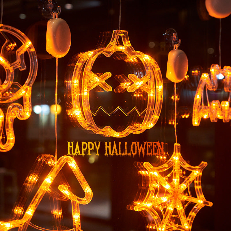 Halloween Window Hanging LED Lights Spider Pumpkin Hanging Ghost Horror