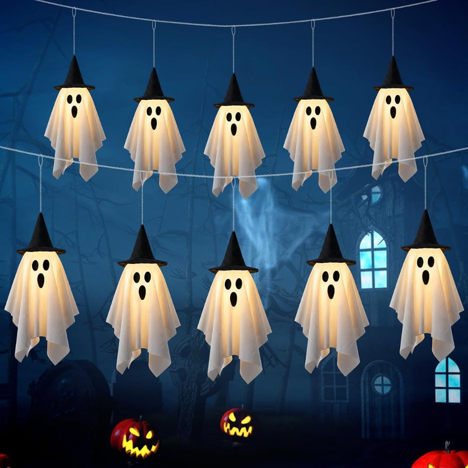Halloween Ghost Decor 12.5 FT Halloween Ghost String Lights With Hats