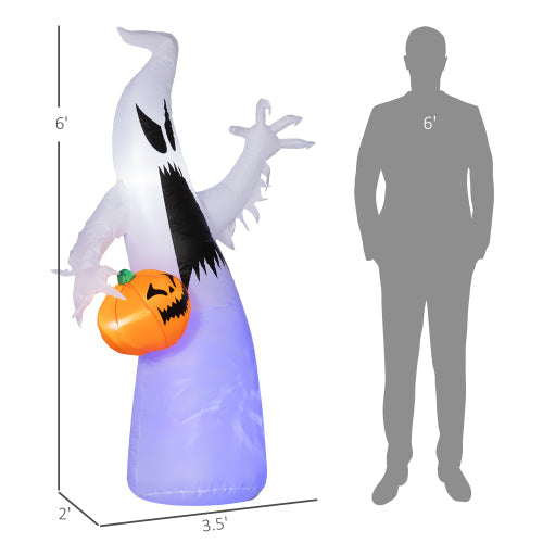 HOMCOM 5.9 Halloween Inflatable Outdoor Decoration Ghost With Pumpkin, Blow Up