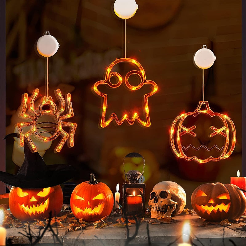 Halloween Window Hanging LED Lights Spider Pumpkin Hanging Ghost Horror
