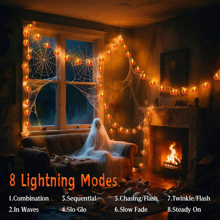 Halloween Lights Pumkin Lights 10FT 20LED With Timer 8 Modes Battery Operated