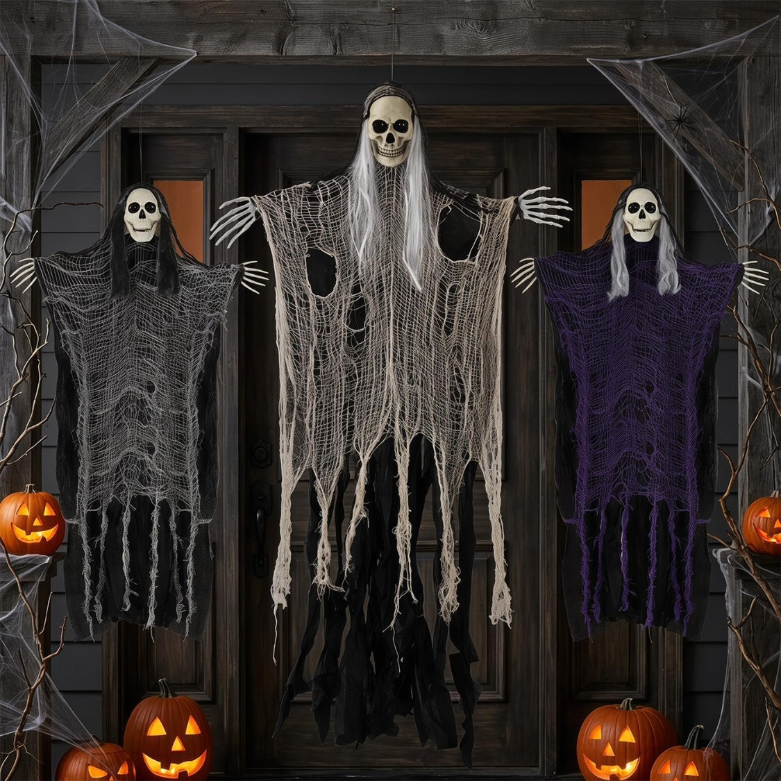 3PCS Scary Hanging Ghosts,Halloween Grim Reaper Skeleton Halloween Decor