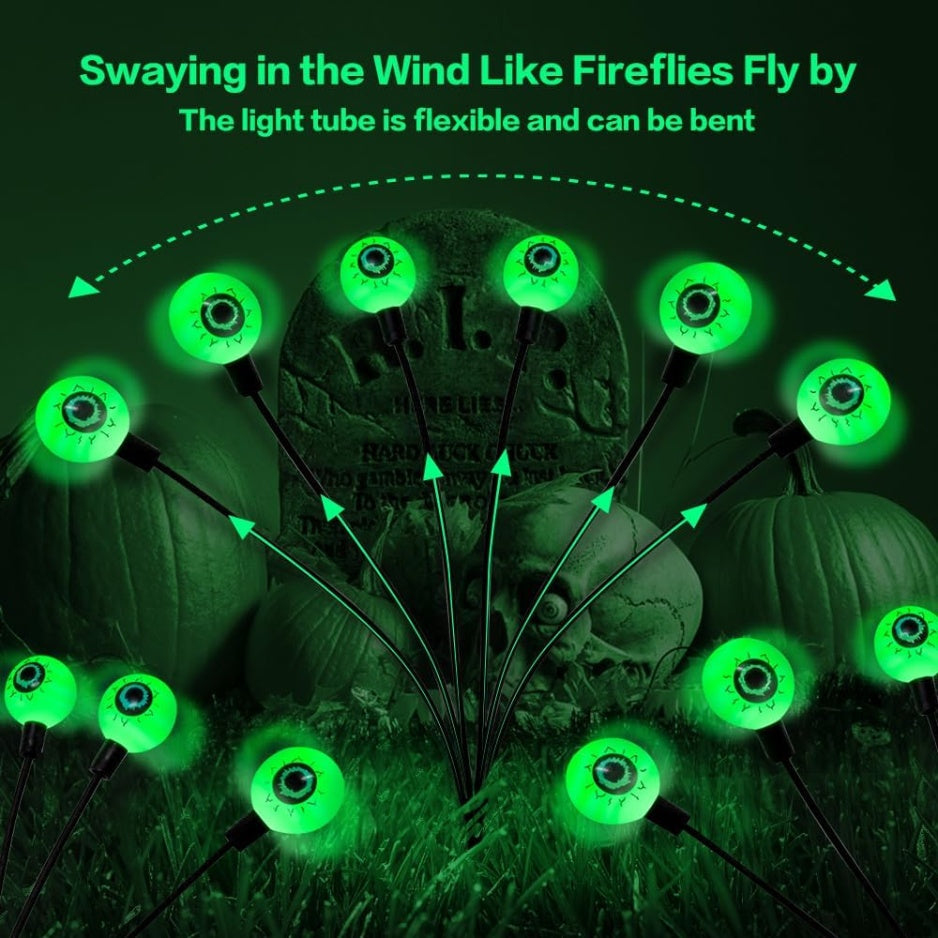 Halloween Decorations Outdoor Solar Scary Eyeball Lights,2PACKS 12LED Green