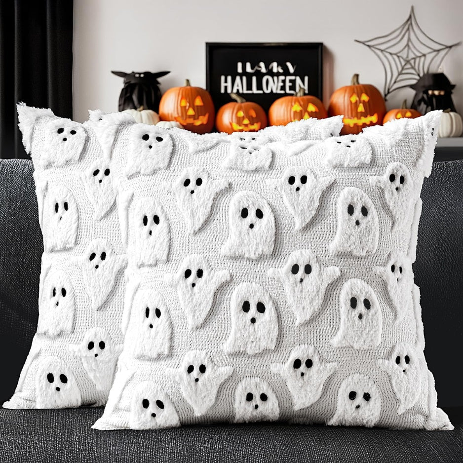 White Cute Ghost Halloween Pillow Covers 18x18 Set Of 2 Spooky Aesthetic Throw