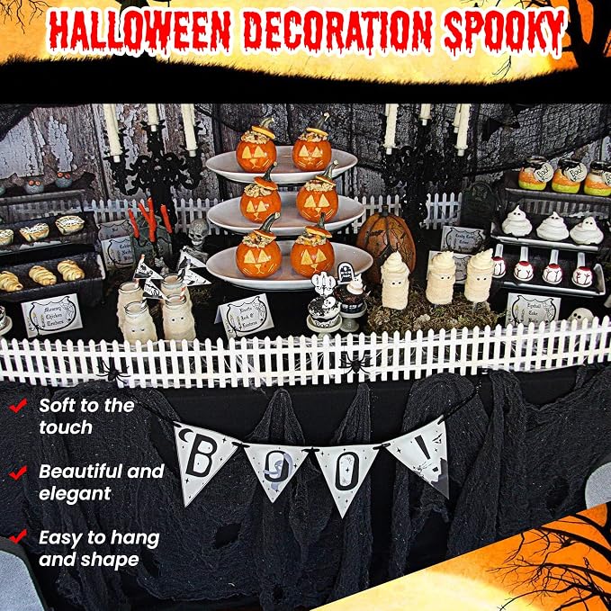 48 X 240 Inch Halloween Creepy Cloth, Black Spooky Cheesecloth Tapestry For