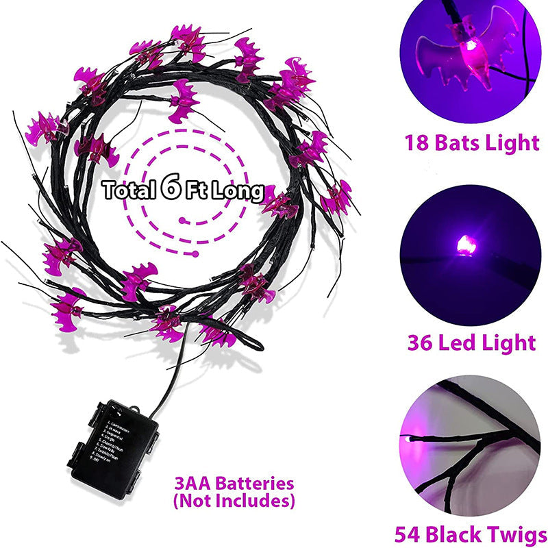 Halloween LED Willow Vine String Light Cool Cartoon Bat Pumpkin Decoration For