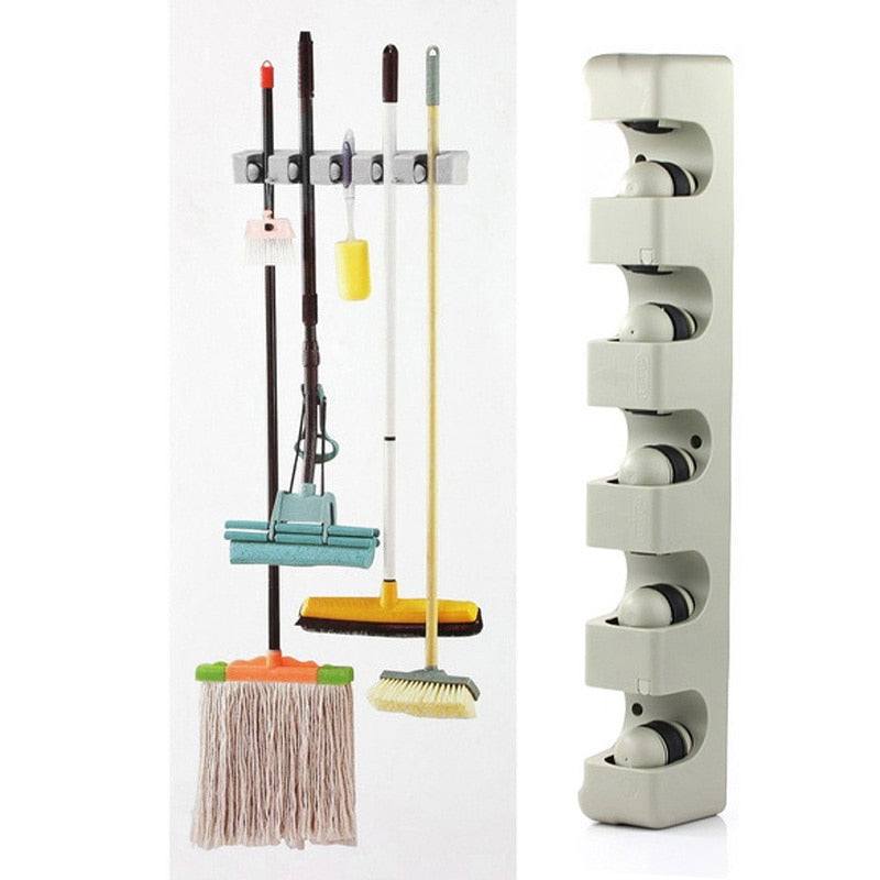 Wall-Mount Broom and Tool Holder, 5-Slot Garage Organizer
